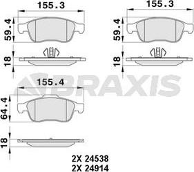 Braxis AA0060 - Комплект спирачно феродо, дискови спирачки vvparts.bg