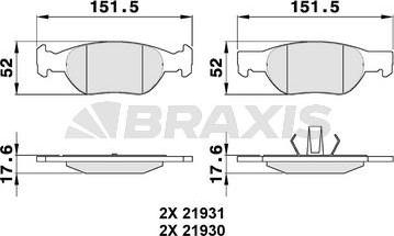 Braxis AA0089 - Комплект спирачно феродо, дискови спирачки vvparts.bg