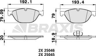 Braxis AA0240 - Комплект спирачно феродо, дискови спирачки vvparts.bg