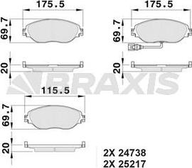 Braxis AB0528 - Комплект спирачно феродо, дискови спирачки vvparts.bg