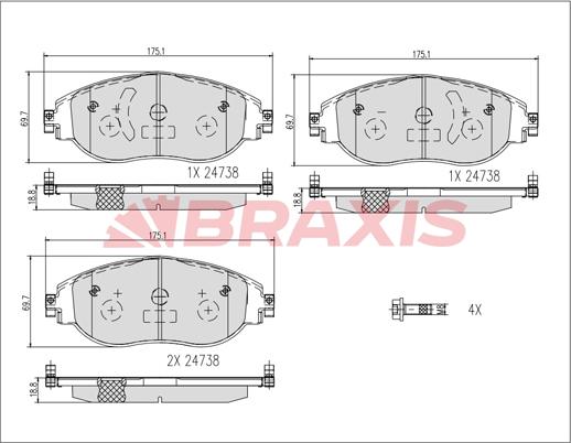 Braxis AB0615 - Комплект спирачно феродо, дискови спирачки vvparts.bg