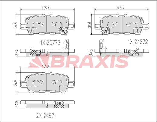 Braxis AB0617 - Комплект спирачно феродо, дискови спирачки vvparts.bg