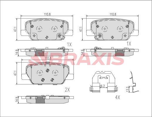 Braxis AB0627 - Комплект спирачно феродо, дискови спирачки vvparts.bg