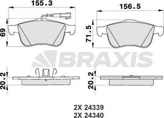 Braxis AB0189 - Комплект спирачно феродо, дискови спирачки vvparts.bg