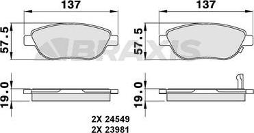 Braxis AB0137 - Комплект спирачно феродо, дискови спирачки vvparts.bg