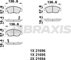 Braxis AB0170 - Комплект спирачно феродо, дискови спирачки vvparts.bg