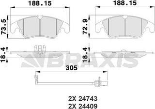 Braxis AB0177 - Комплект спирачно феродо, дискови спирачки vvparts.bg