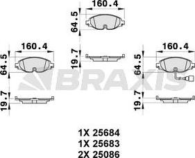 Braxis AB0313 - Комплект спирачно феродо, дискови спирачки vvparts.bg