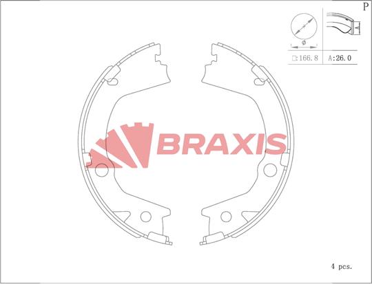Braxis AC0174 - Комплект спирачна челюст, ръчна спирачка vvparts.bg