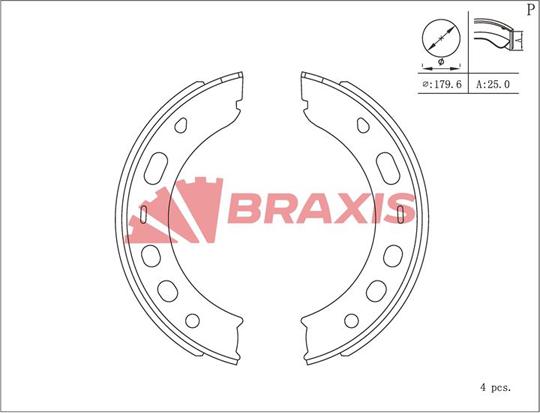 Braxis AC0205 - Комплект спирачна челюст, ръчна спирачка vvparts.bg