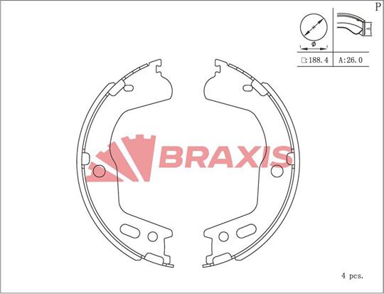 Braxis AC0214 - Комплект спирачна челюст, ръчна спирачка vvparts.bg
