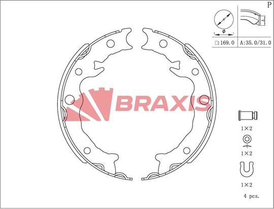 Braxis AC0220 - Комплект спирачна челюст, ръчна спирачка vvparts.bg