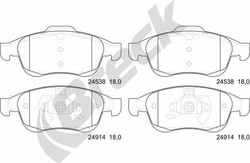 Breck 24914 00 651 00 - Комплект спирачно феродо, дискови спирачки vvparts.bg