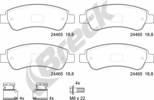 Breck 24465 00 703 00 - Комплект спирачно феродо, дискови спирачки vvparts.bg