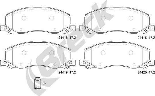 Breck 24418 00 701 10 - Комплект спирачно феродо, дискови спирачки vvparts.bg