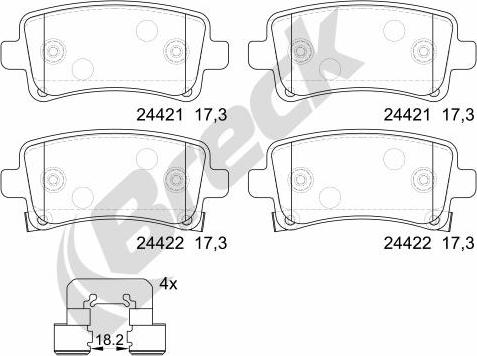 Breck 24421 00 704 10 - Комплект спирачно феродо, дискови спирачки vvparts.bg