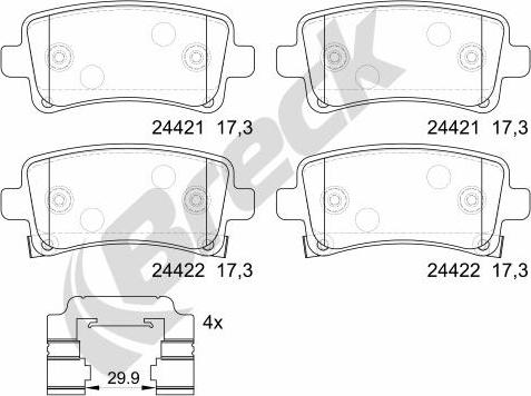 Breck 24421 00 704 20 - Комплект спирачно феродо, дискови спирачки vvparts.bg