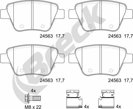 Breck 24563 00 704 00 - Комплект спирачно феродо, дискови спирачки vvparts.bg