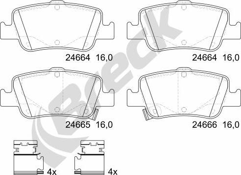 Breck 24664 00 704 10 - Комплект спирачно феродо, дискови спирачки vvparts.bg