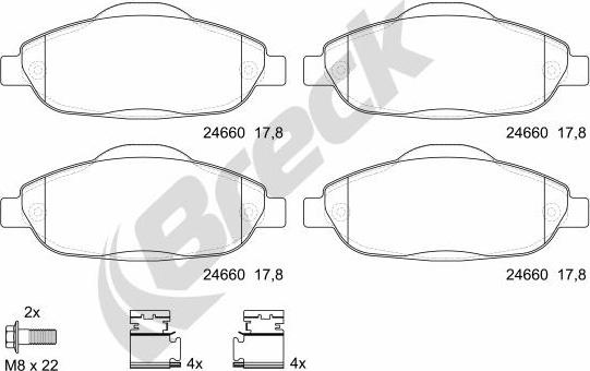 Breck 24660 00 701 00 - Комплект спирачно феродо, дискови спирачки vvparts.bg