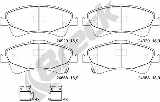 Breck 24668 00 701 00 - Комплект спирачно феродо, дискови спирачки vvparts.bg