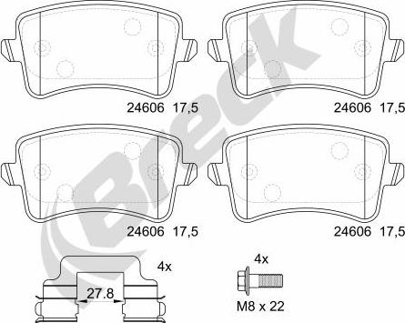 Breck 24606 00 554 00 - Комплект спирачно феродо, дискови спирачки vvparts.bg