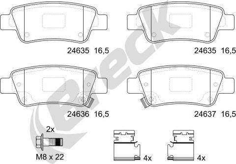 Breck 24635 00 704 00 - Комплект спирачно феродо, дискови спирачки vvparts.bg