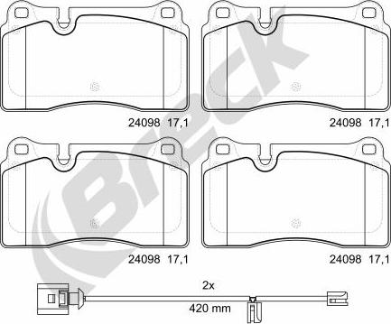 Breck 24098 00 551 00 - Комплект спирачно феродо, дискови спирачки vvparts.bg