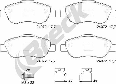 Breck 24072 00 702 00 - Комплект спирачно феродо, дискови спирачки vvparts.bg