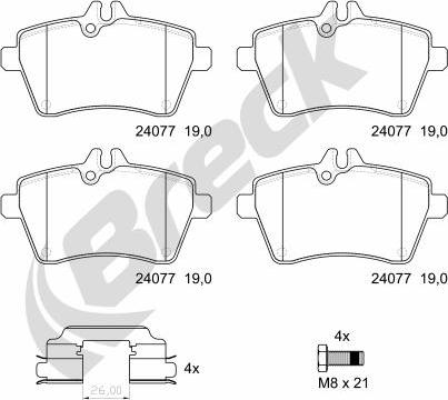 Breck 24077 00 701 00 - Комплект спирачно феродо, дискови спирачки vvparts.bg