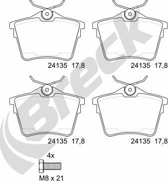 Breck 24135 00 704 00 - Комплект спирачно феродо, дискови спирачки vvparts.bg