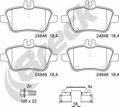 Breck 24848 00 704 10 - Комплект спирачно феродо, дискови спирачки vvparts.bg