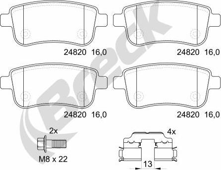 Breck 24820 00 704 00 - Комплект спирачно феродо, дискови спирачки vvparts.bg