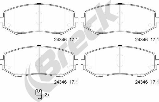 Breck 24346 00 701 00 - Комплект спирачно феродо, дискови спирачки vvparts.bg