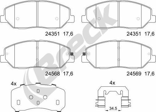 Breck 24351 00 701 00 - Комплект спирачно феродо, дискови спирачки vvparts.bg