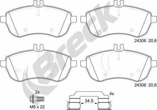 Breck 24306 00 701 00 - Комплект спирачно феродо, дискови спирачки vvparts.bg