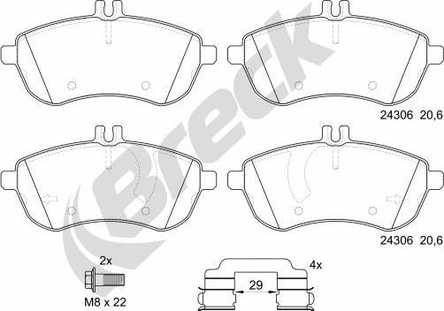 Breck 24306 00 701 10 - Комплект спирачно феродо, дискови спирачки vvparts.bg