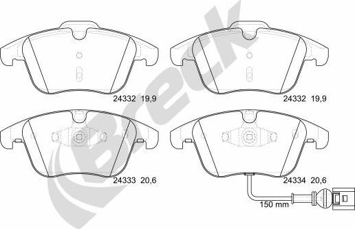 Breck 24333 00 701 10 - Комплект спирачно феродо, дискови спирачки vvparts.bg