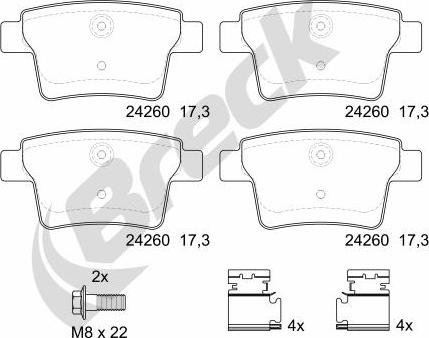 Breck 24260 00 704 00 - Комплект спирачно феродо, дискови спирачки vvparts.bg