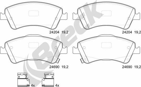 Breck 24204 00 701 00 - Комплект спирачно феродо, дискови спирачки vvparts.bg