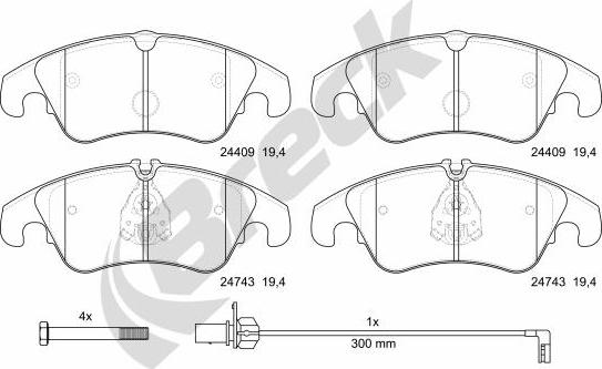 Breck 24743 00 551 00 - Комплект спирачно феродо, дискови спирачки vvparts.bg