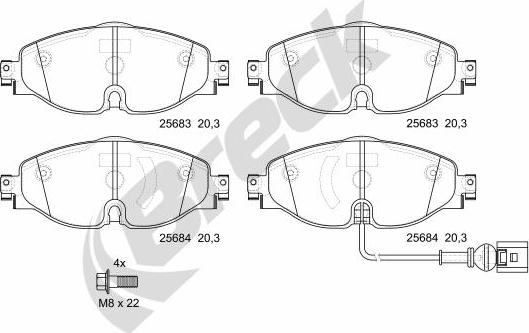 Breck 25683 00 701 00 - Комплект спирачно феродо, дискови спирачки vvparts.bg