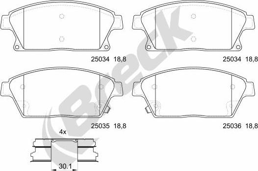 Breck 25034 00 701 10 - Комплект спирачно феродо, дискови спирачки vvparts.bg