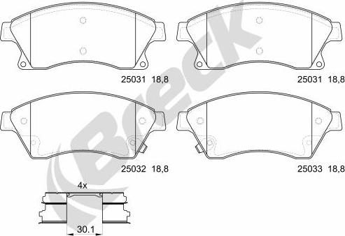 Breck 25031 00 701 00 - Комплект спирачно феродо, дискови спирачки vvparts.bg