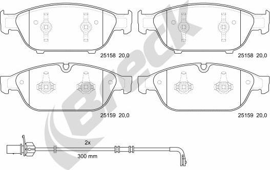 Breck 25158 00 551 00 - Комплект спирачно феродо, дискови спирачки vvparts.bg