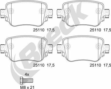 Breck 25110 00 704 00 - Комплект спирачно феродо, дискови спирачки vvparts.bg