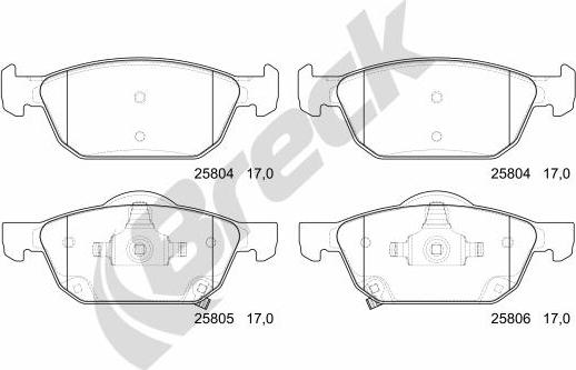 Breck 25804 00 701 00 - Комплект спирачно феродо, дискови спирачки vvparts.bg