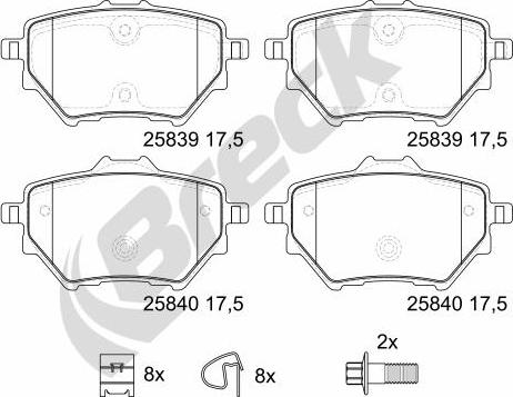 Breck 25839 00 704 00 - Комплект спирачно феродо, дискови спирачки vvparts.bg