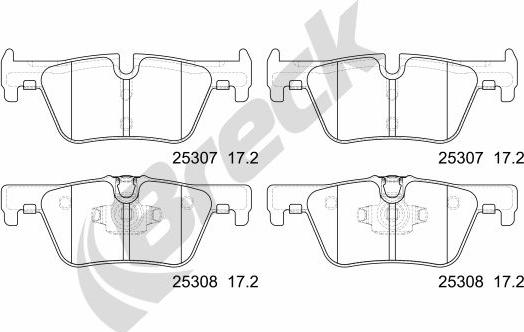 Breck 25307 00 704 00 - Комплект спирачно феродо, дискови спирачки vvparts.bg