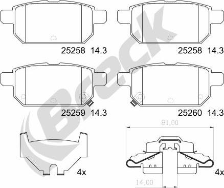 Breck 25258 00 704 00 - Комплект спирачно феродо, дискови спирачки vvparts.bg